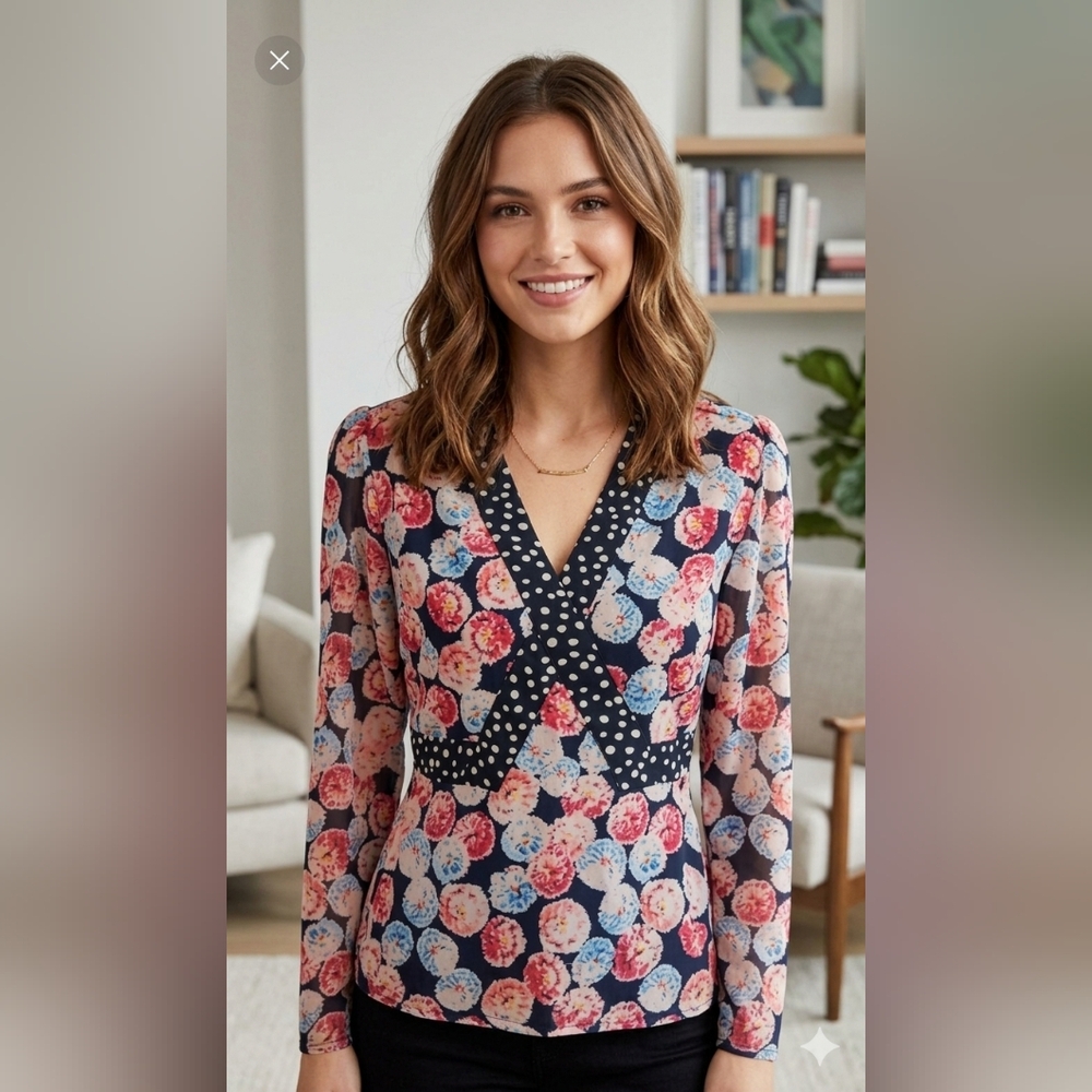 The Pyramid Collection Floral Boho‎ Gypsy Womens Blouse Size XSmall